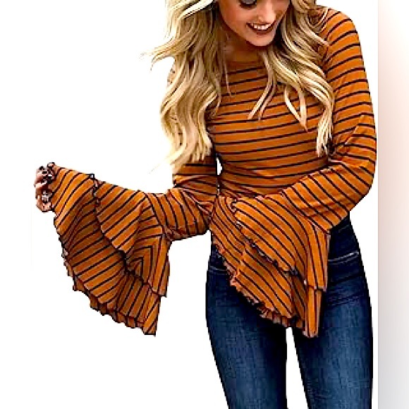 Free People Top Blouse Womens XS Striped Bell Sleeves We The Free Boho Festival - Picture 1 of 4